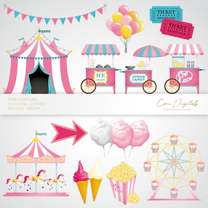 Roze carnaval/circus, 16 digitale cliparts, INSTANT DOWNLOAD