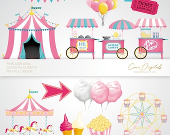 Pink carnival / circus, 16 digital cliparts, INSTANT DOWNLOAD