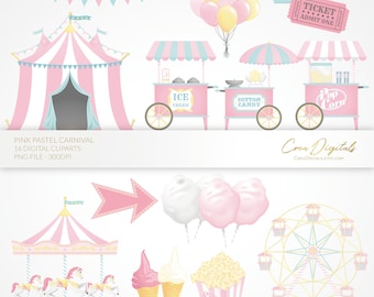Pink pastel carnival / circus, 16 digital cliparts, INSTANT DOWNLOAD
