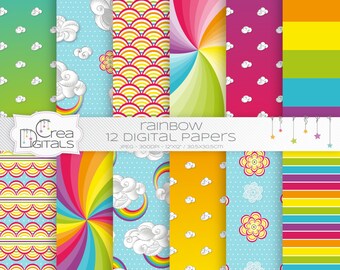 Rainbow ans clouds, 12 digital papers, DIRECT DOWNLOAD
