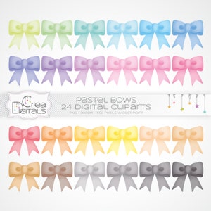 Pastel bows, 24 digital cliparts, INSTANT DOWNLOAD