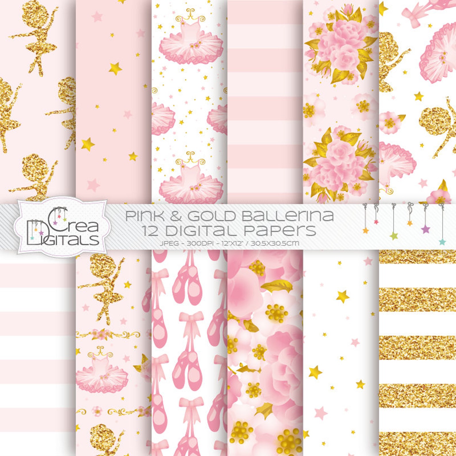 ballerina - 12 pink and gold digital papers - ballet and tutu printables - direct download ballerina - 12 pink and gold digital papers - ballet and tutu printables - direct download