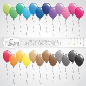Heldere ballonnen cliparts, 24 digitale cliparts, INSTANT DOWNLOAD