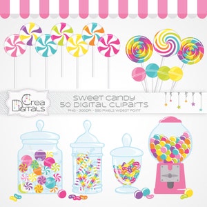 Pink sweet candy, 50 digital cliparts, INSTANT DOWNLOAD