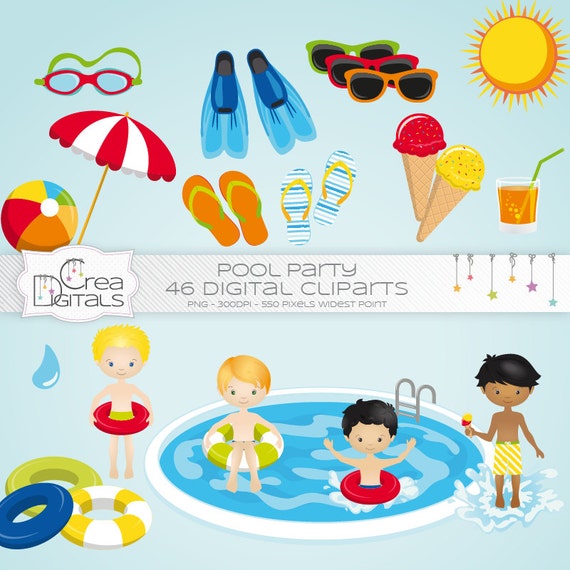 Summer pool party for girls INSTANT DOWNLOAD 46 cliparts