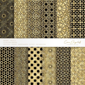Motif arabe, lot de 12 papiers numériques or et noir 2, motif marocain sans couture, pack géométrique islamique, fond de l'Aïd, TÉLÉCHARGEMENT IMMÉDIAT