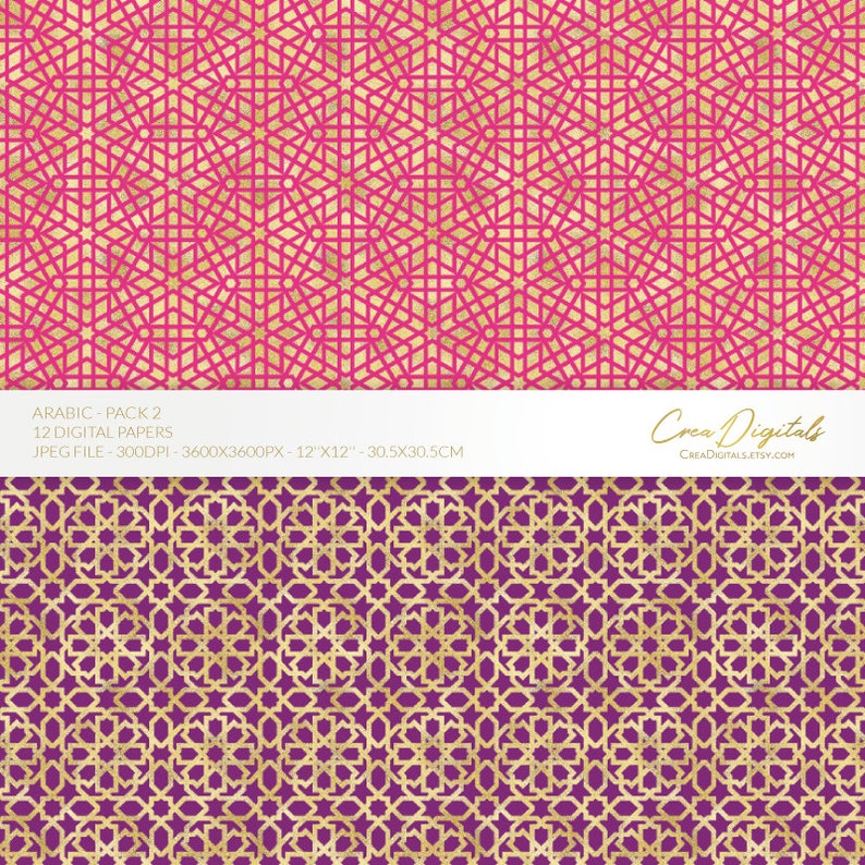 Arabic Pattern, Colorful 12 Digital Paper Pack 2, Pink Seamless ...