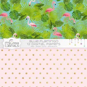 Tropical gold glitter flamingo, 12 digital paper pack, INSTANT DOWNLOAD image 4