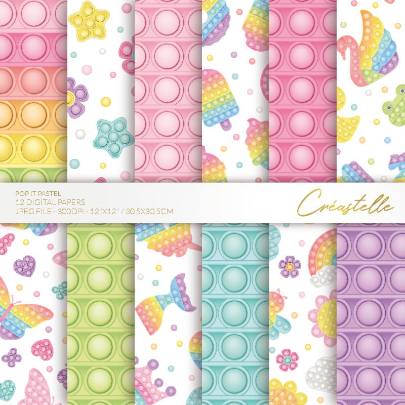 Pop it digital paper, pastel rainbow seamless pattern, pop fidget toy…