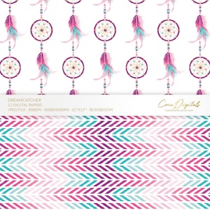 Dreamcatcher Digital Paper, Pink and Purple Tribal Seamless Pattern ...