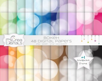 Pacchetto di carta arcobaleno Bokeh, 48 documenti digitali, DOWNLOAD IMMEDIATO