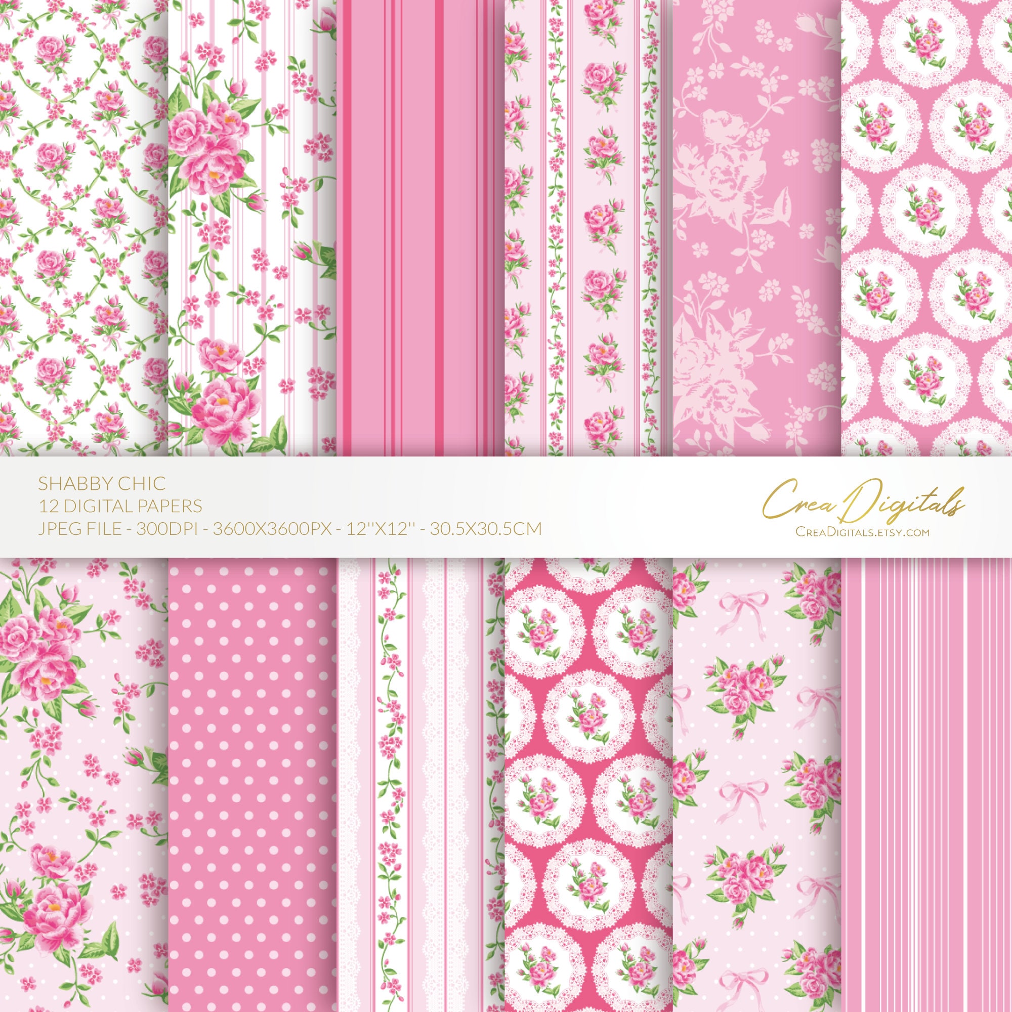 Digital Scrapbook Paper - Pink Shabby Chic Floral