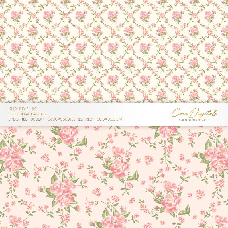 Shabby Chic Digital Paper, Beige and Coral Seamless Floral Pattern ...