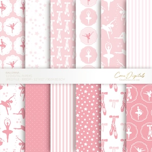 Ballerine, 12 papiers numériques rose clair, motif transparent, fond étoile, TÉLÉCHARGEMENT IMMÉDIAT