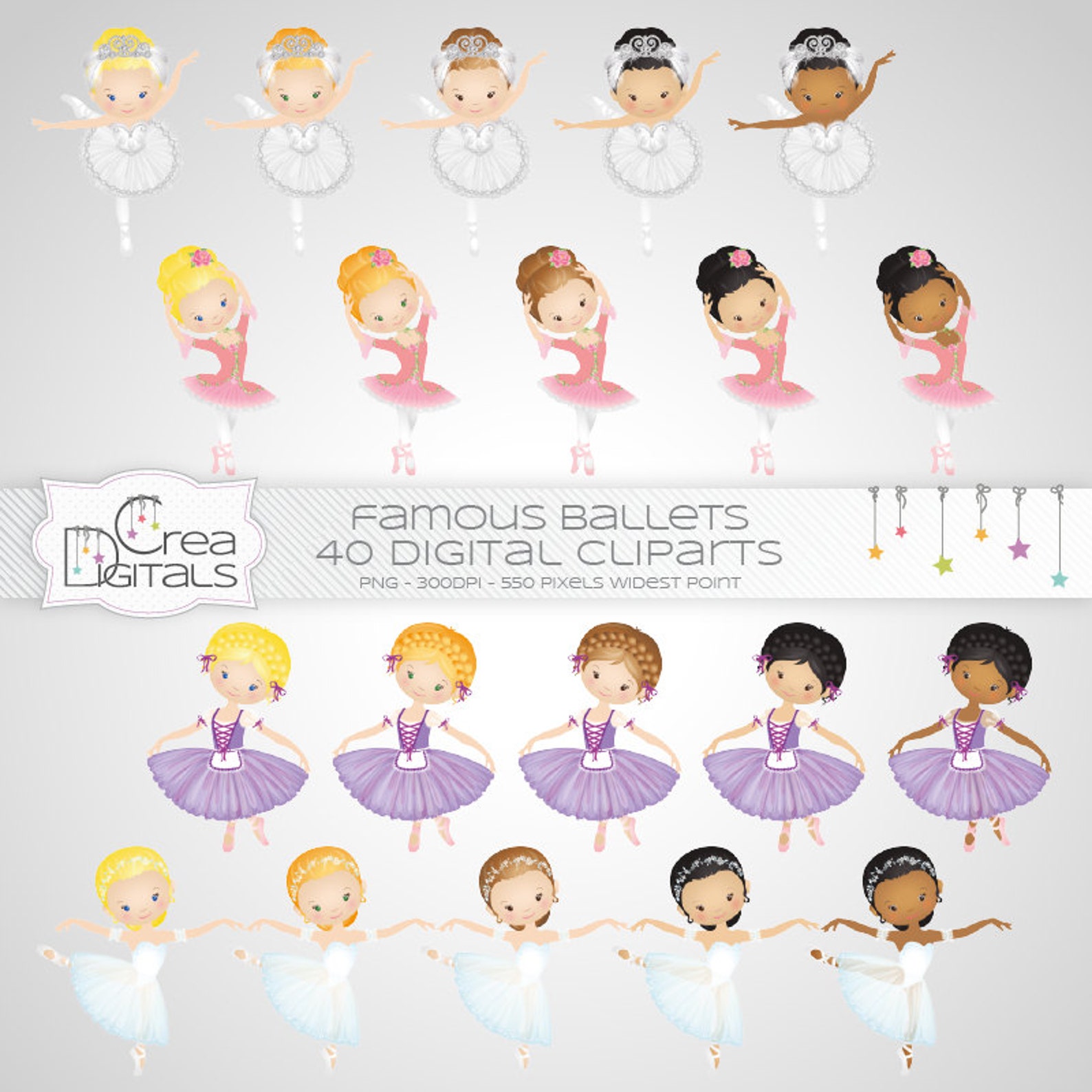 ballerina cliparts - famous ballets - 40 digital cliparts - instant download