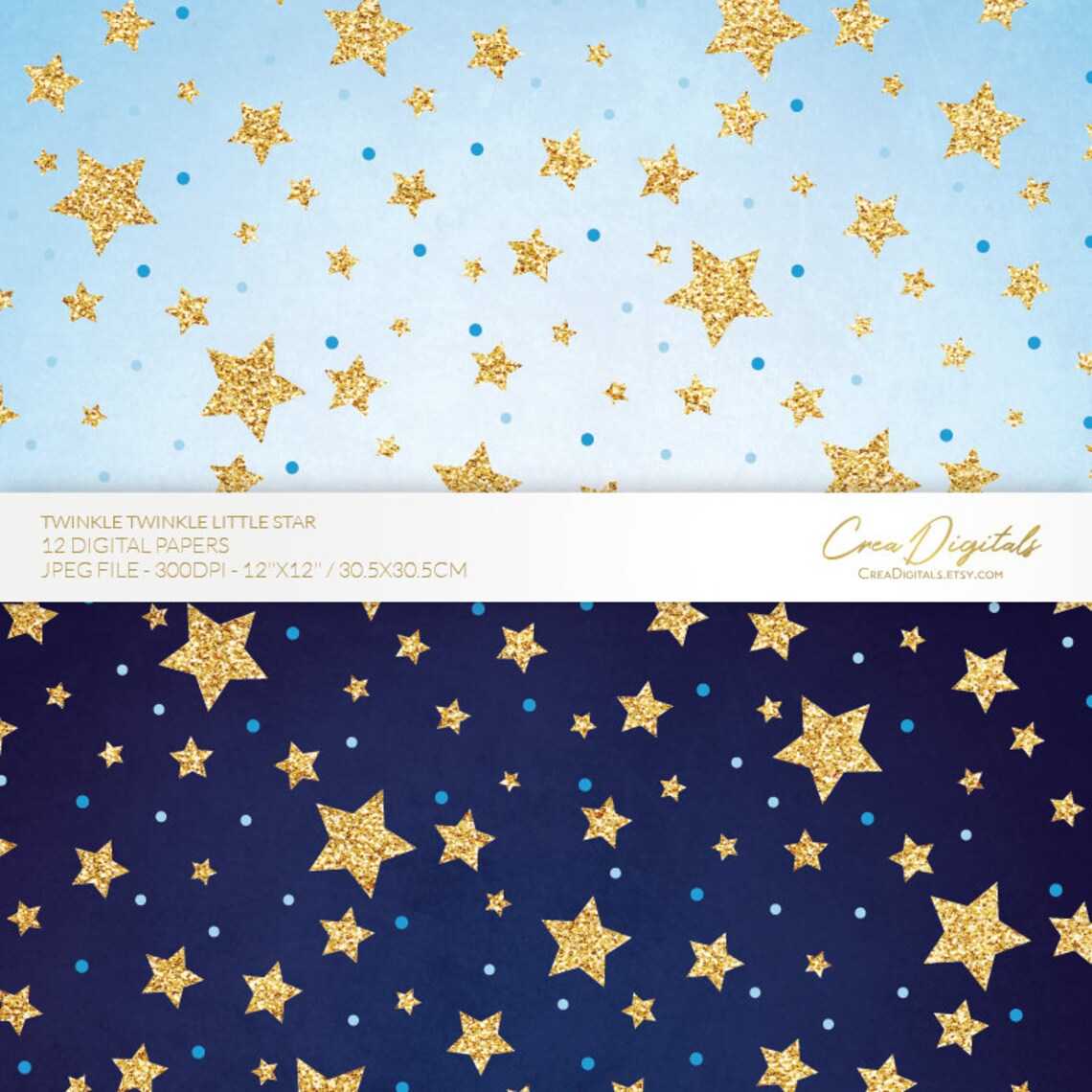 Navy Blue and Gold Glitter Twinkle Little Star 12 Digital Papers ...
