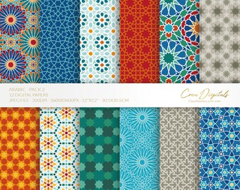 Arabic pattern, colorful 12 digital paper pack 2, seamless moroccan pattern, islamic geometric pack, eid background, INSTANT DOWNLOAD