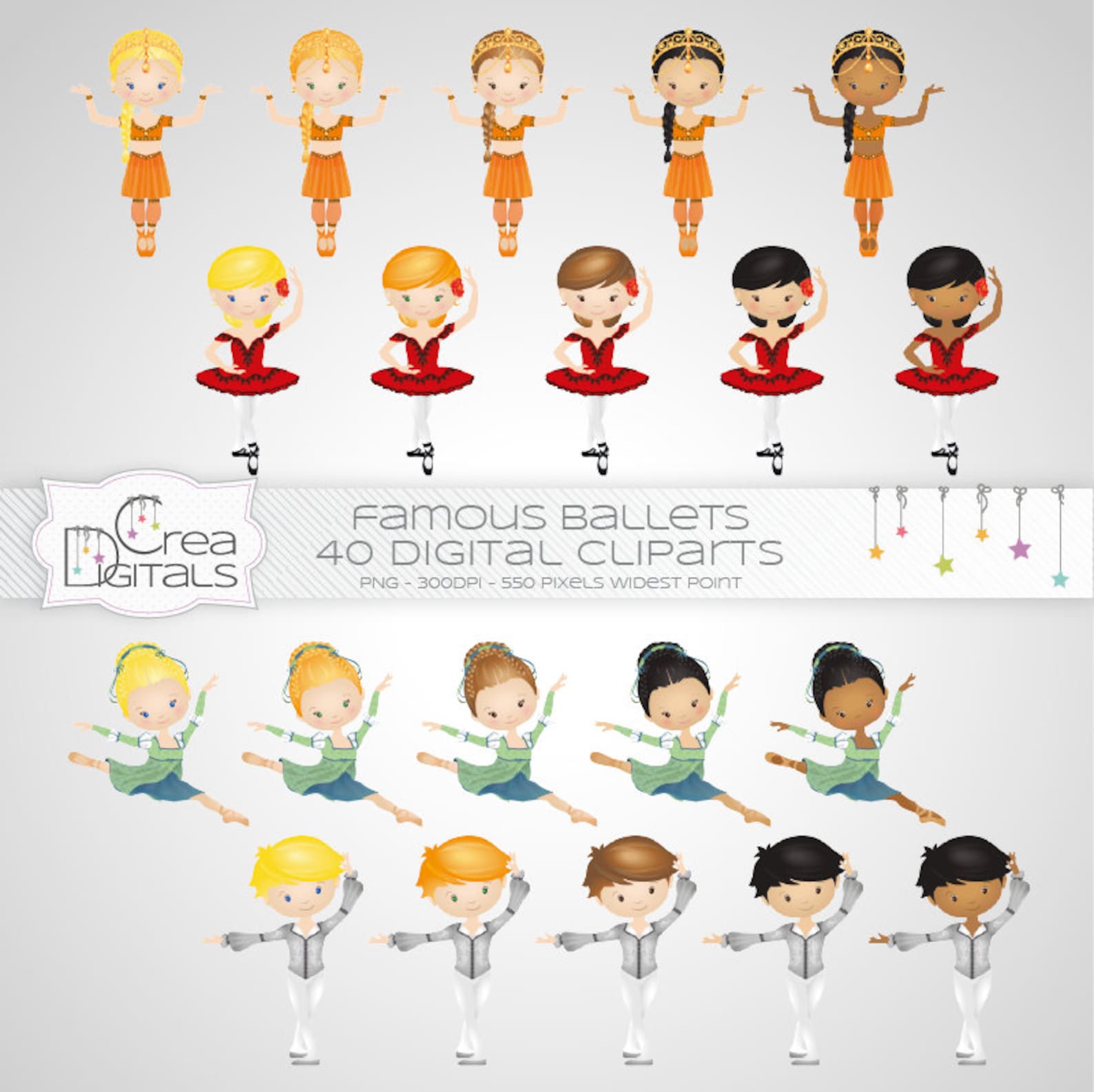 ballerina cliparts - famous ballets - 40 digital cliparts - instant download