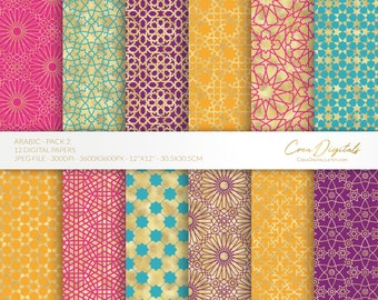Arabic pattern, colorful 12 digital paper pack 2, pink seamless moroccan pattern, islamic geometric pack, eid background, INSTANT DOWNLOAD