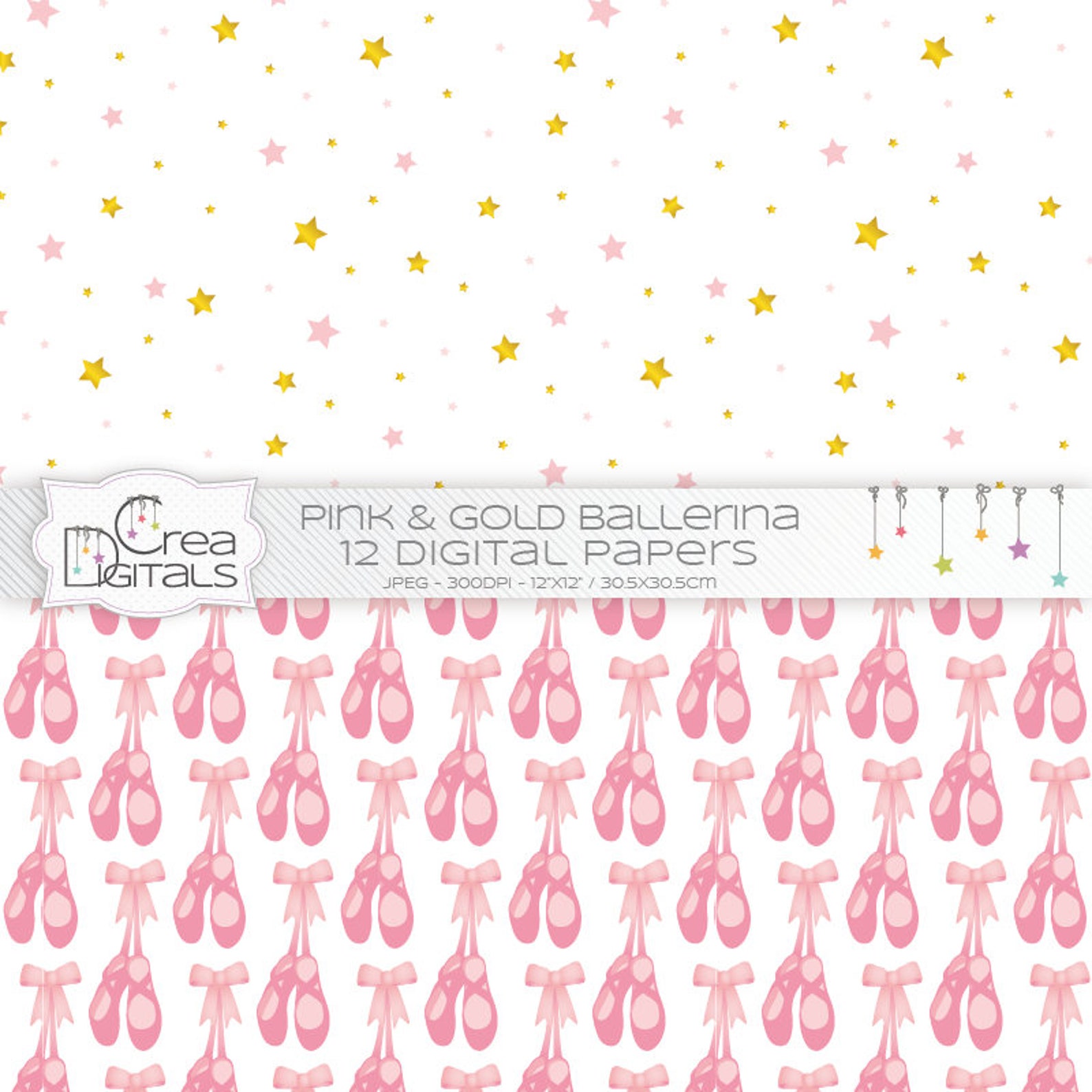 ballerina - 12 pink and gold digital papers - ballet and tutu printables - direct download