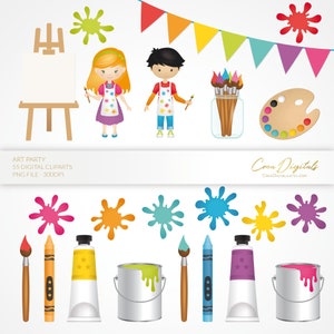 Clipart per feste d'arte, clipart per piccoli artisti, clipart per feste di pittura, 55 clipart digitali, DOWNLOAD IMMEDIATO