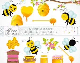 Bumble Bees, 31 digital cliparts, INSTANT DOWNLOAD