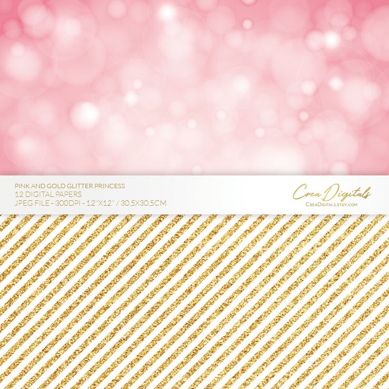 Glitter Fairy Princess, 12 pink and gold digital papers, INSTANT DOWNLOAD image 4