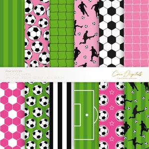 Pink soccer digital papers, seamless printable sports pattern, backgrounds, DIRECT DOWNLOAD