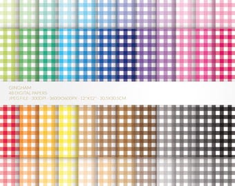 Gingham digital pattern, 50 straight gingham printable papers, rainbow repeating wallpaper, seamless background, INSTANT DOWNLOAD