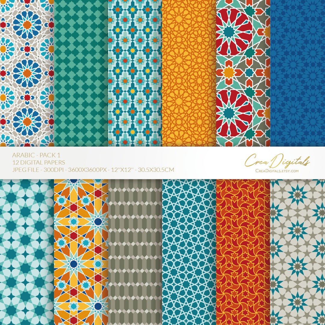 Arabic Pattern, Colorful 12 Digital Paper Pack 1, Seamless Moroccan ...