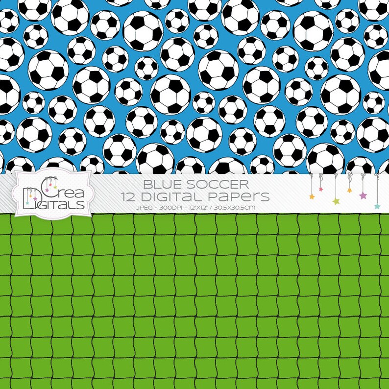 Blue Soccer Digital Papers Printable Sports Pattern | Etsy