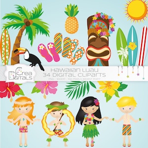 Hawaiian Summer Luau 34 cliparts, INSTANT DOWNLOAD