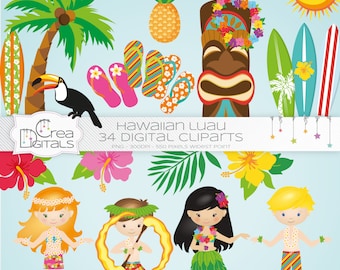 Hawaiian Summer Luau 34 cliparts, INSTANT DOWNLOAD