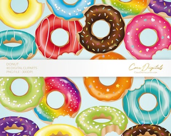 Donut, rainbow donuts, sprinkle doughnut party, 40 digital cliparts, INSTANT DOWNLOAD