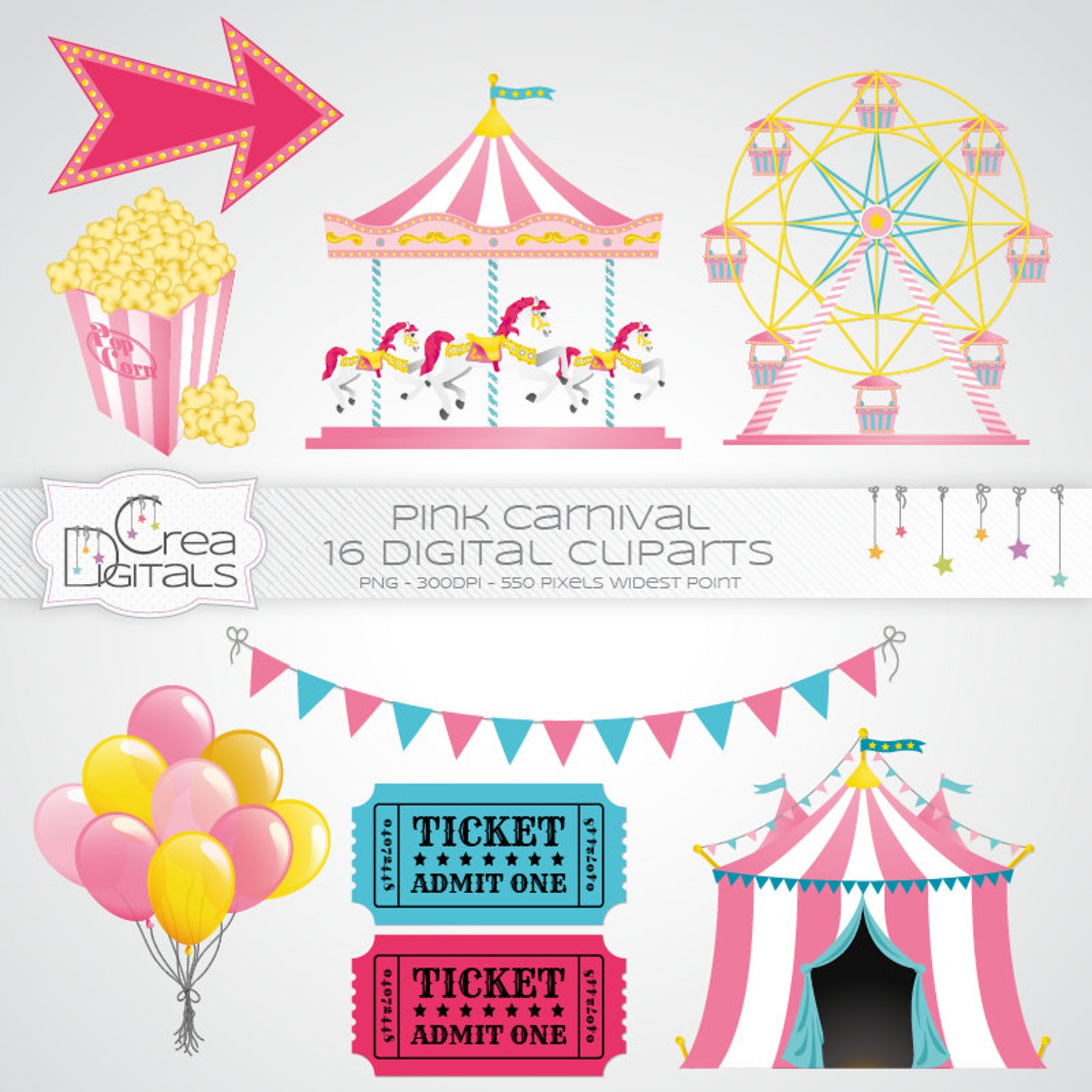 Pink Carnival / Circus 16 Digital Cliparts INSTANT DOWNLOAD - Etsy