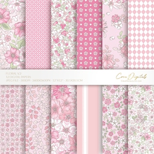 Carta digitale floreale, motivo senza cuciture rosa, fiori ditsy, 12 pacchi di carta digitale volume 2, DOWNLOAD IMMEDIATO