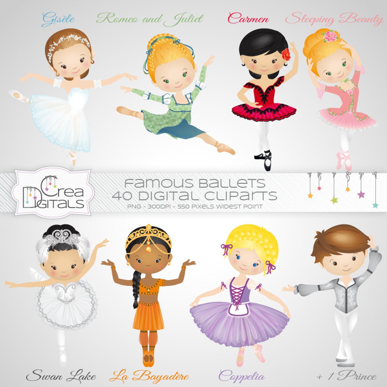 ballerina cliparts - famous ballets - 40 digital cliparts - instant download