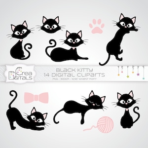 Kitty Cliparts, schwarze Katze Cliparts, 14 digitale Cliparts, INSTANT DOWNLOAD