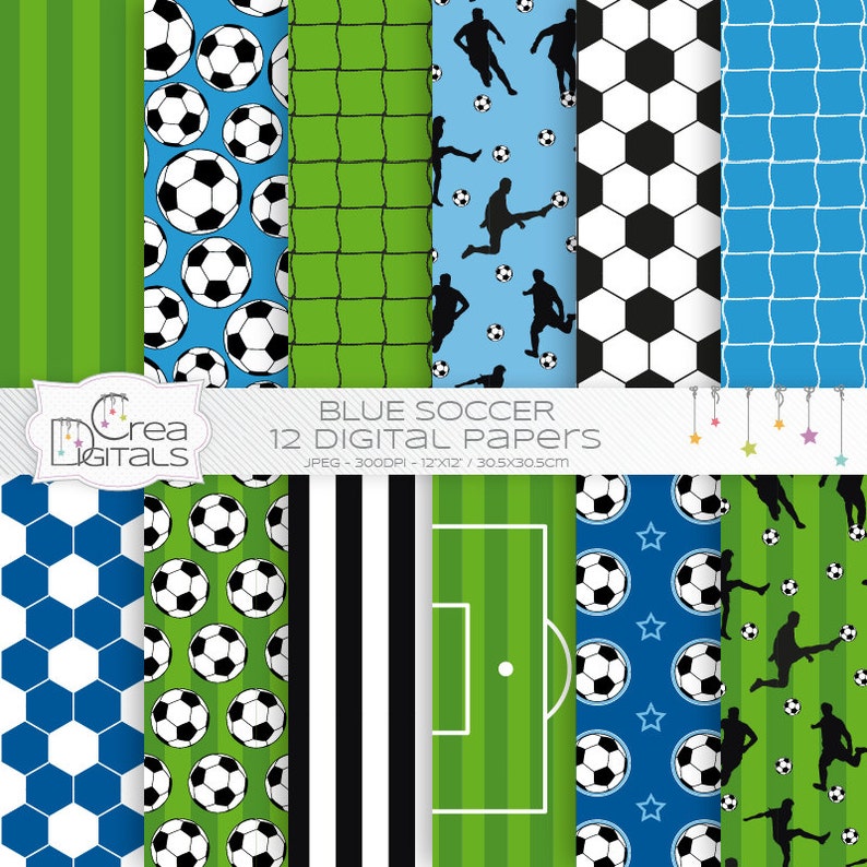 Blue Soccer Digital Papers Printable Sports Pattern | Etsy