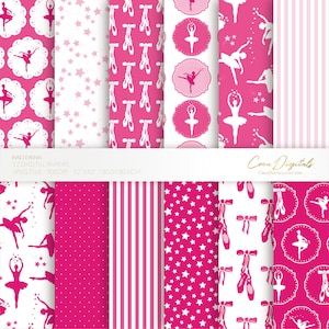Ballerina, 12 fuchsia digital papers, seamless pattern, star background, INSTANT DOWNLOAD