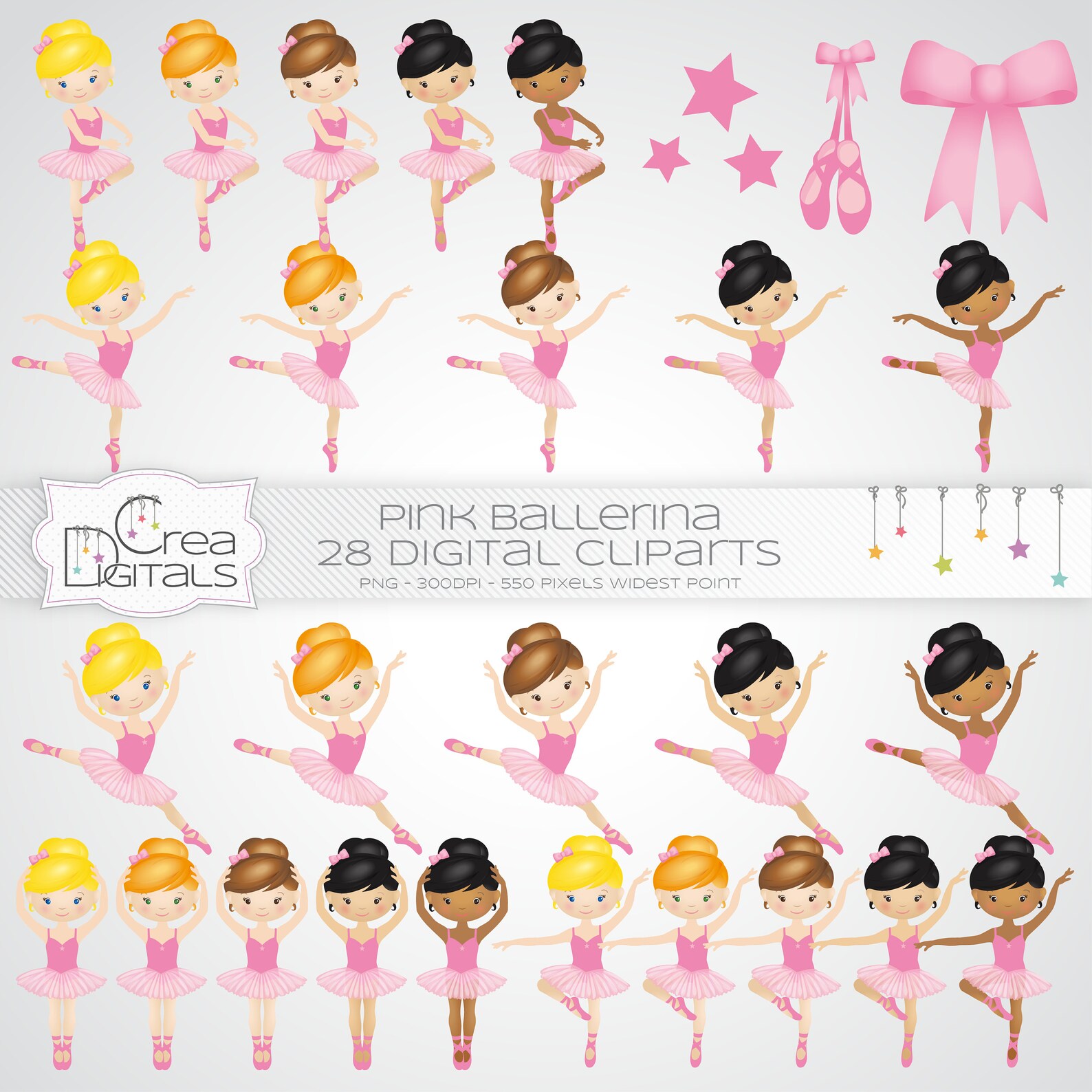 ballerina cliparts - pink ballet dancer - ballerina gala - 28 digital cliparts - instant download