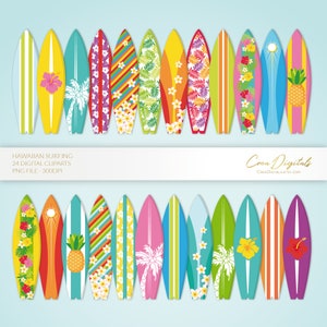 Hawaiian Summer Surfboards 24 cliparts, beach and sea, INSTANT DOWNLOAD
