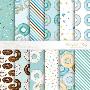 Donut digital papers, blue donuts seamless pattern, doughnut party, 12 digital paper pack, INSTANT DOWNLOAD