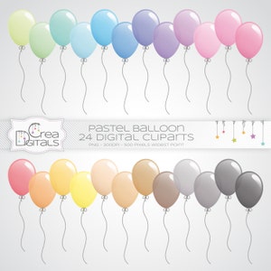 Pastel balloons 24 digital cliparts, INSTANT DOWNLOAD