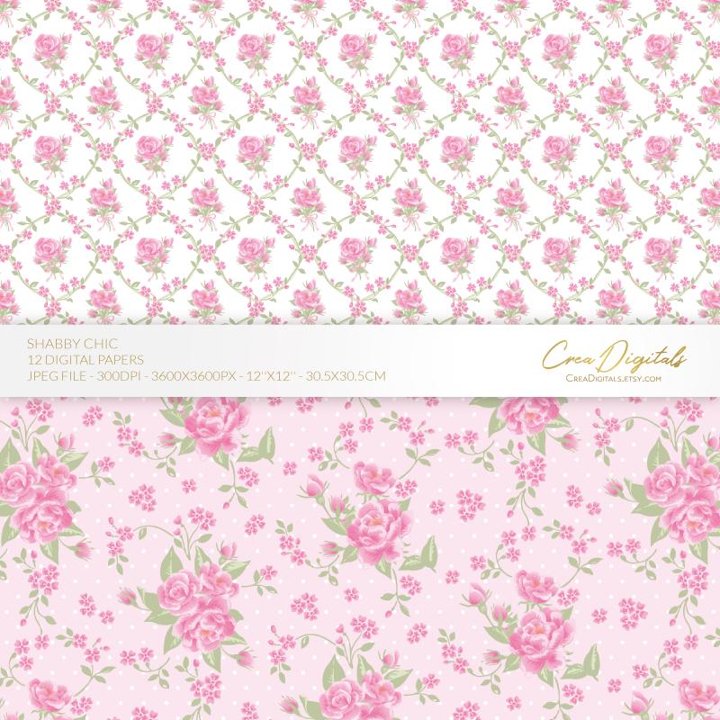 Shabby Chic Digital Paper, Pink Seamless Floral Pattern, Vintage ...