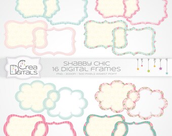 Shabby Chic türkis und rosa Rahmen, 16 digitale Cliparts, INSTANT DOWNLOAD