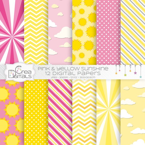 Download You Are My Sunshine 12 Pink And Yellow Digital Papers Etsy PSD Mockup Templates