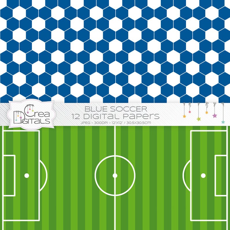 Blue Soccer Digital Papers Printable Sports Pattern | Etsy