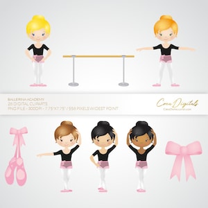 Ballerina cliparts, ballet academy, pink and black ballet dancer, 28 digital cliparts, INSTANT DOWNLOAD