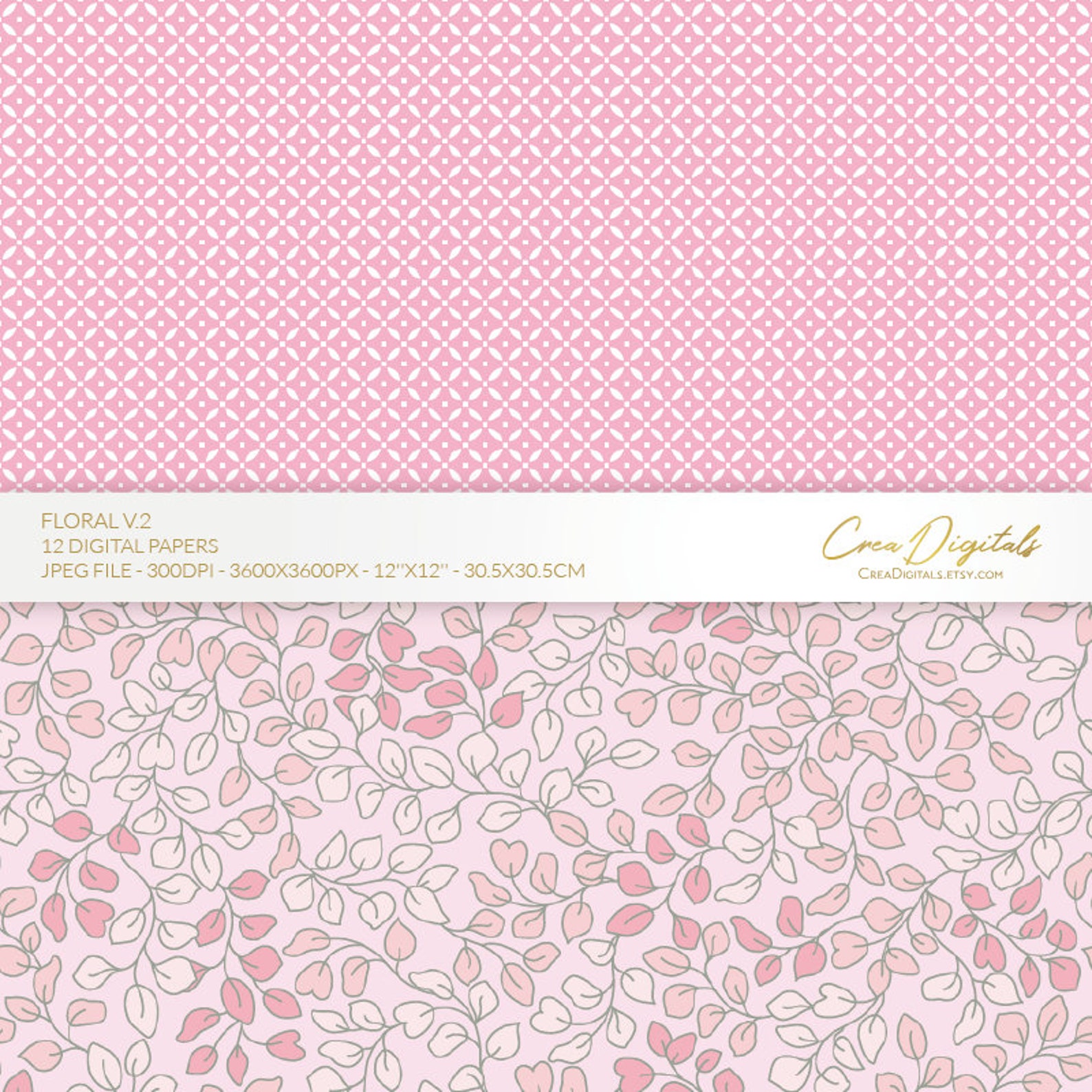 Floral Digital Paper, Pink Seamless Pattern, Ditsy Flowers, 12 Digital ...